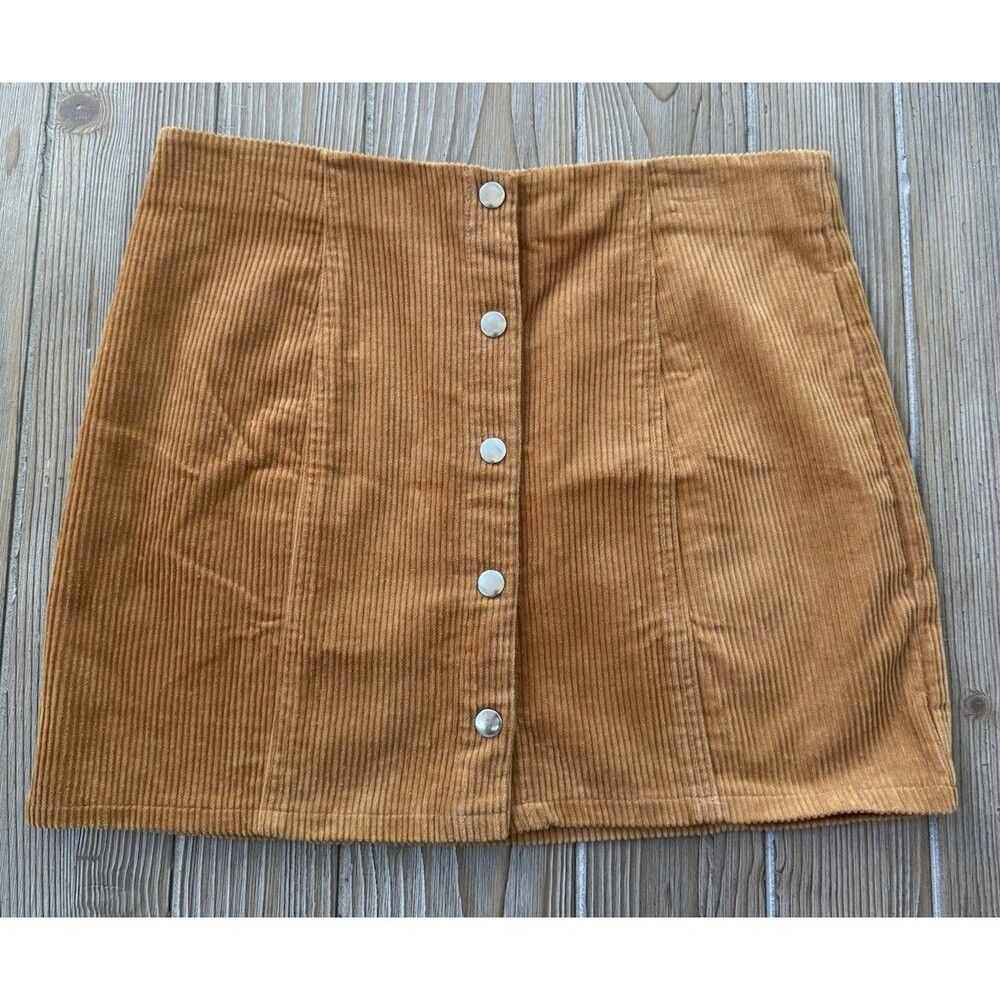 Forever 21 Plus Corduroy Mini Skirt Orange Brown Snap Button Up Front Size L